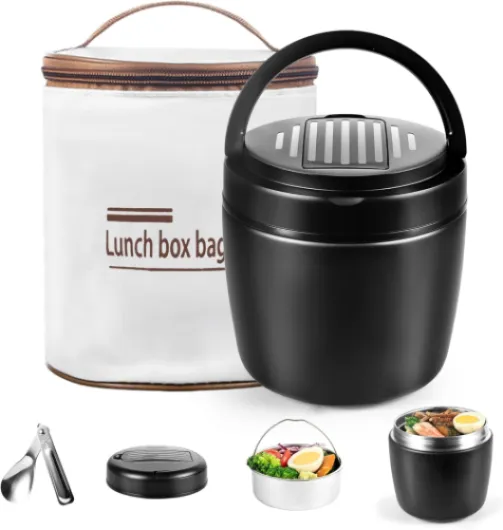 BAVATEE Lunch Box Isotherme 1,2L - Double paroi inox - Thermos Alimentaire Chaud avec Cuillère - Boite Repas Isotherme Étanche - Pour Repas, Soupes, Déjeuners ou Enfants - Usage Extérieur/Bureau - (Noir)