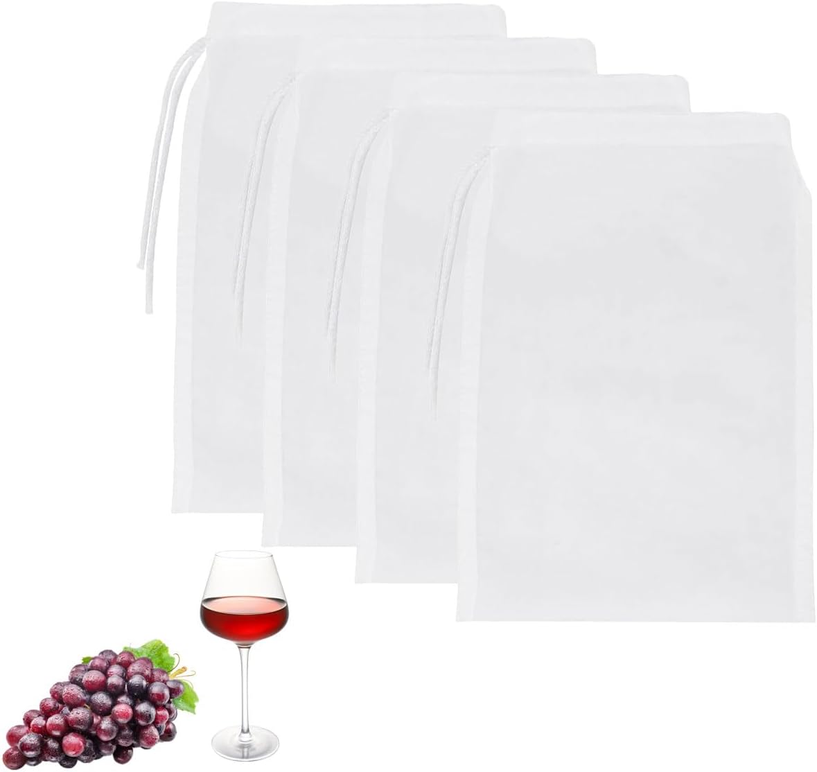 Lot de 4 Sac a Lait Vegetal,20x30cm Réutilisables Alimentaire - nylon - Avec Cordon de Serrage - Cheese Cloth Pour Fromage,Jus de fruits,Café,Jus de Légumes, alimentaire