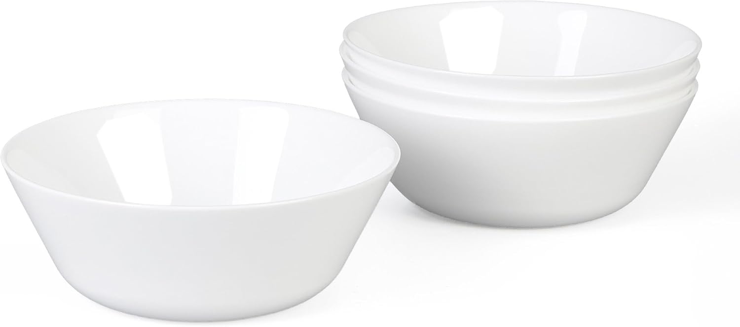 4 Bols à Céréales Blanc 473ml, Verre Opale Bols Rondes Passe au micro-ondes et au lave-vaisselle, Pour pâtes, Petite Salade, Ragoûts, Riz, Ramen, Desserts, Soupes 473ml Blanc