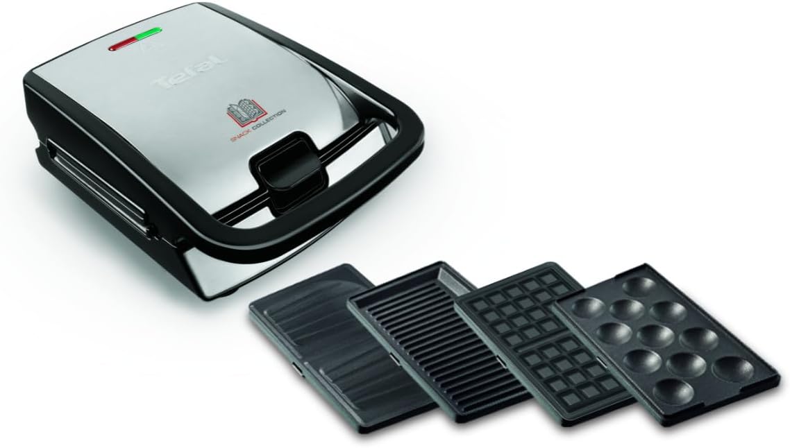 Snack Collection Appareil à Sandwich, Gaufrier, Panini, Gril, 4 Coffrets de plaques Inclus, Revêtement Antiadhésif, Plaques amovibles et compatibles lave-vaisselle, Rangement Facile, SW854D16 4 jeux de plaques inclus