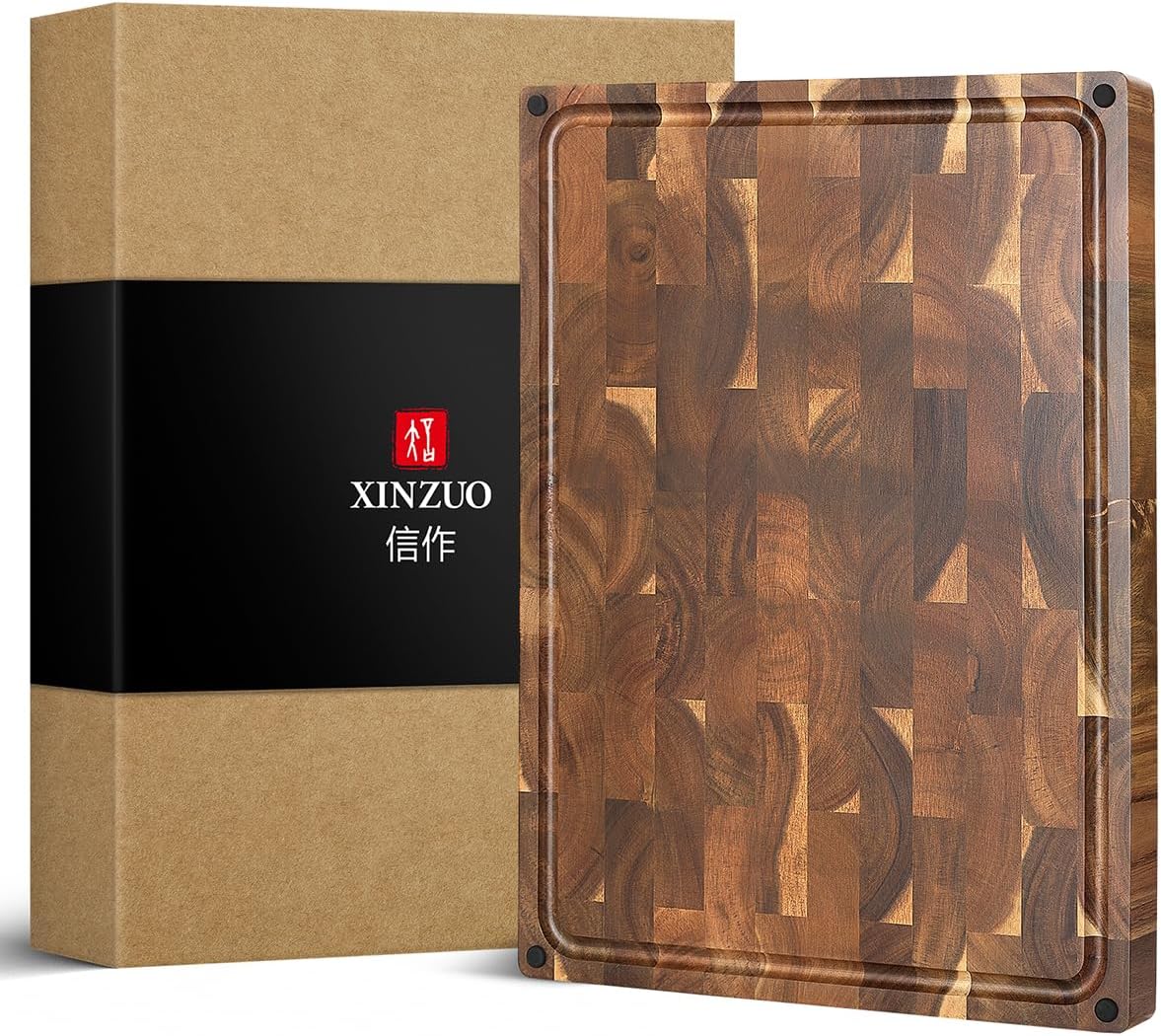 Grande Planche à Découper Bois d'Acacia-Épaisses Tranchoir Planchette de Cuisine-Fabriquée à la Main en Bois End Grain-Utilisable des Deux Côtés-avec Pieds Antidérapants,Poignées Latérales 48.5L x 35.6l cm Bois de Acacia