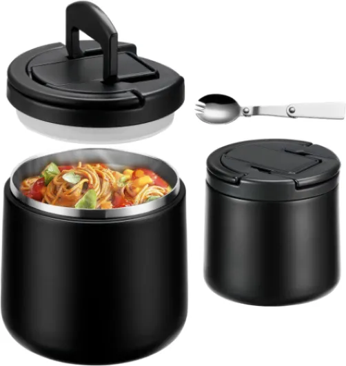 Itslife Boîte Alimentaire Isotherme, 600ml Lunch Box Isotherme Enfant, Boite Isotherme Repas Chaud avec Cuillère, Thermos Alimentaire Chaud en Acier Inoxydable pour Picnic, Ecole et Bureau, Noir Noir 600ml