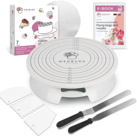 Plateau à gâteau Rotatif Plateau Rotatif avec Accessoires : palettes angulaires, grattoirs à pâte, Support à gâteau, Livre électronique, Plateau tournant, Plateau à tartes, présentoir à Set Chef