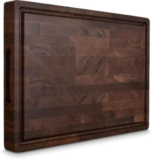 Planche à découper professionnelle - Bois de tête massif en noyer noir - 40x27,5x3,5 cm - Extra épais et durable - Qualité supérieure - Pieds antidérapants inclus - Boîte cadeau de luxe - KAAMUT®
