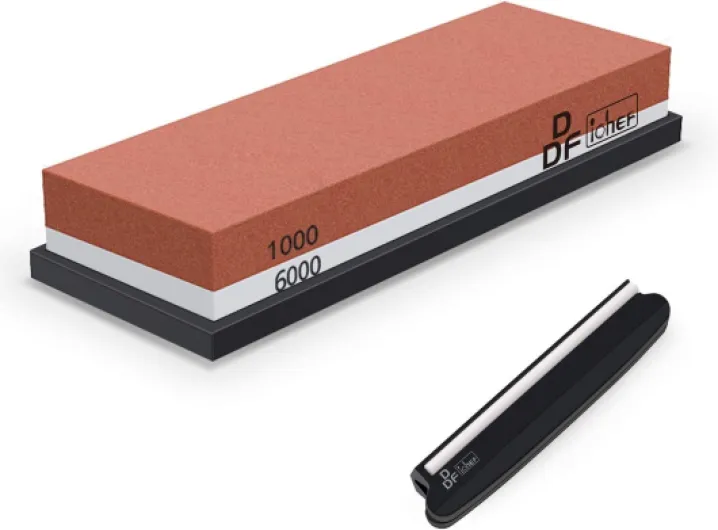 DDF IohEF Pierre à Aiguiser 1000/6000 [Dernière Version], Aiguiseur de Couteau Professionnel 2-en-1 Pierre à Affûter Double-Face avec Base en Silicone Antidérapant et Guide d'Angle Simple