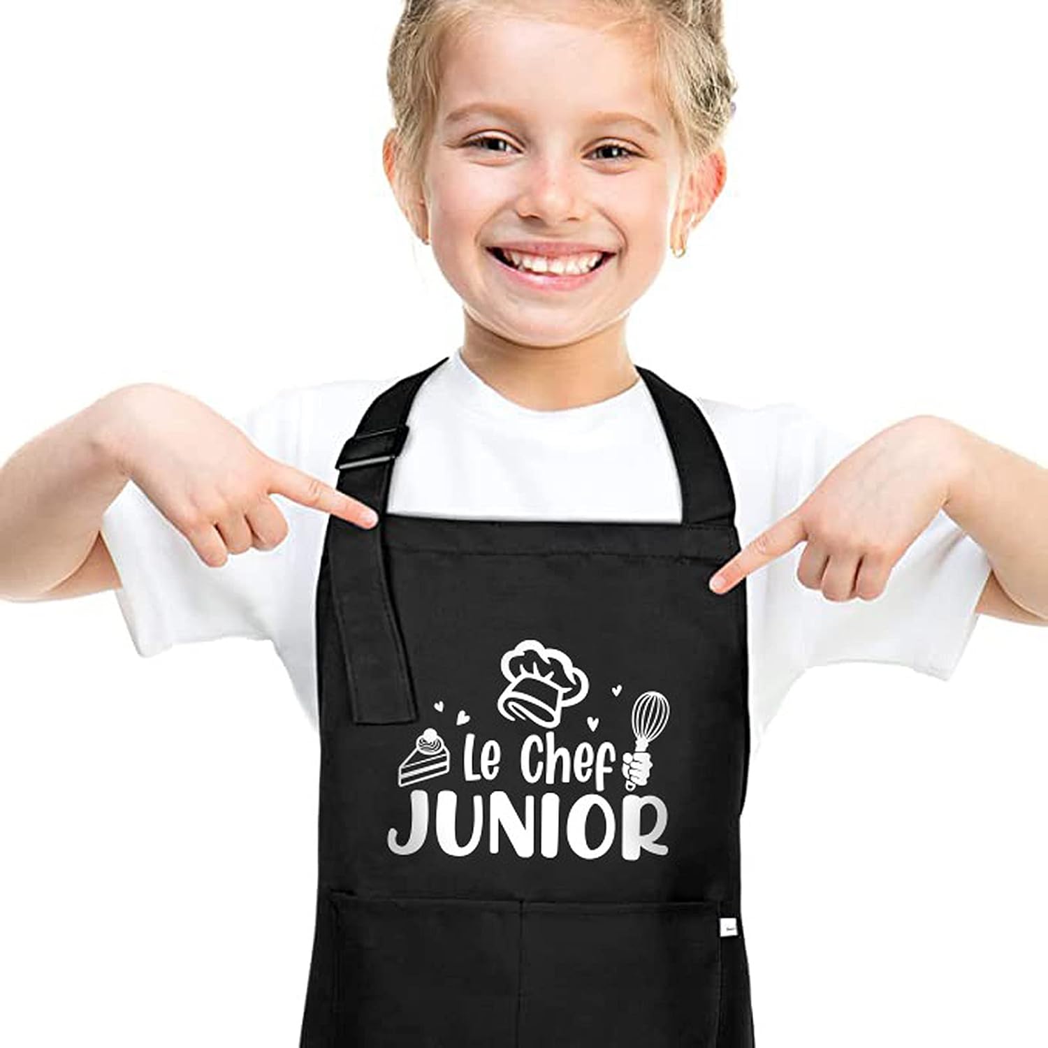 Halinuia Tablier Enfant Imperméable, Réglables Le Chef Junior Tablier Enfant Cuisine avec 2 Poche, Tablier Enfant Peinture pour Garçon ou Fille la Cuisine,Tabliers pour Artisanat École Noir