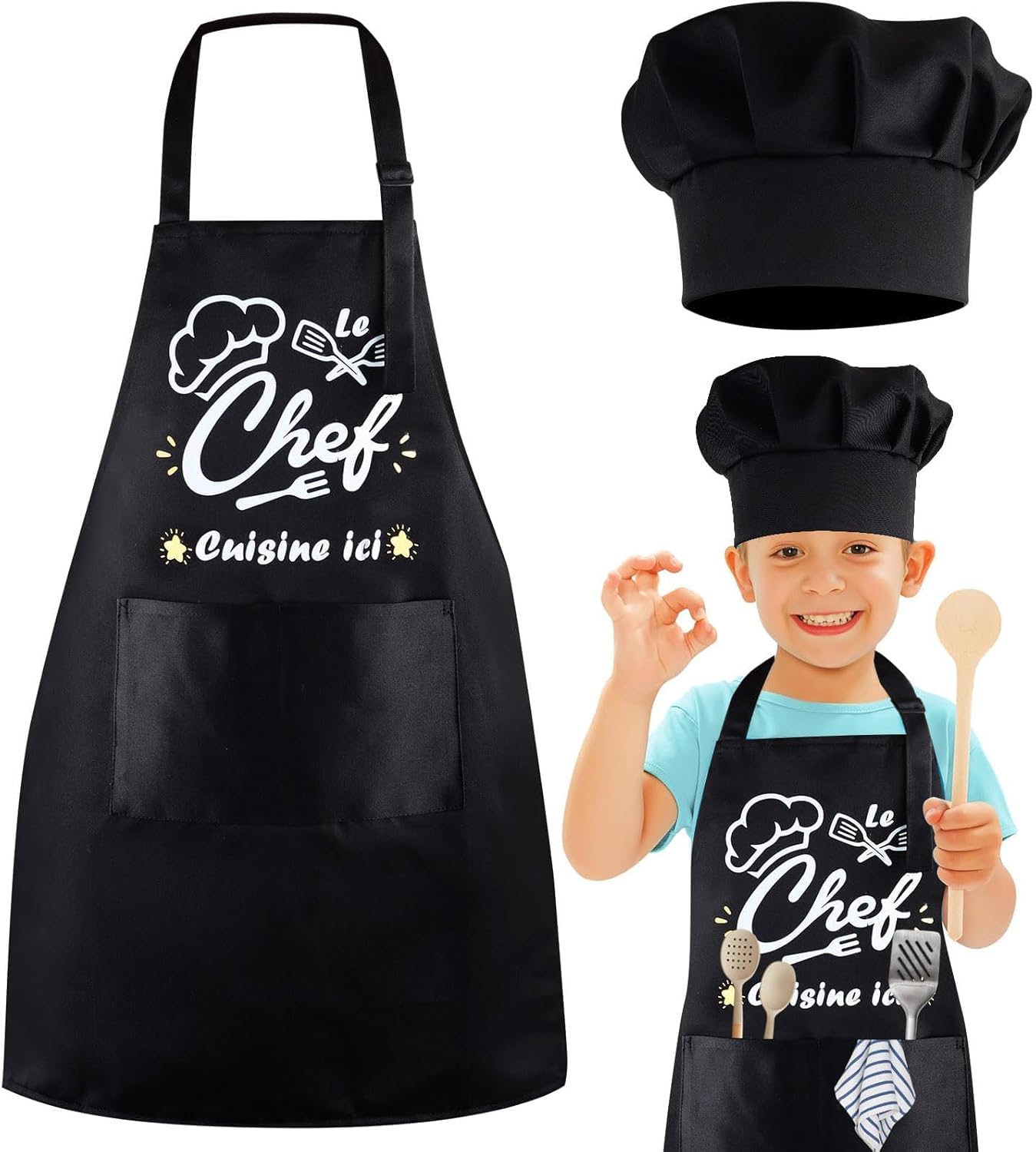 DASHUAIGE Drôles Tabliers De Cuisson Pour De Chef, Cadeaux De Cuisson Pour Les Boulangers, Tabliers De Boulanger De Cuisine Réglables Avec Poches Enfants