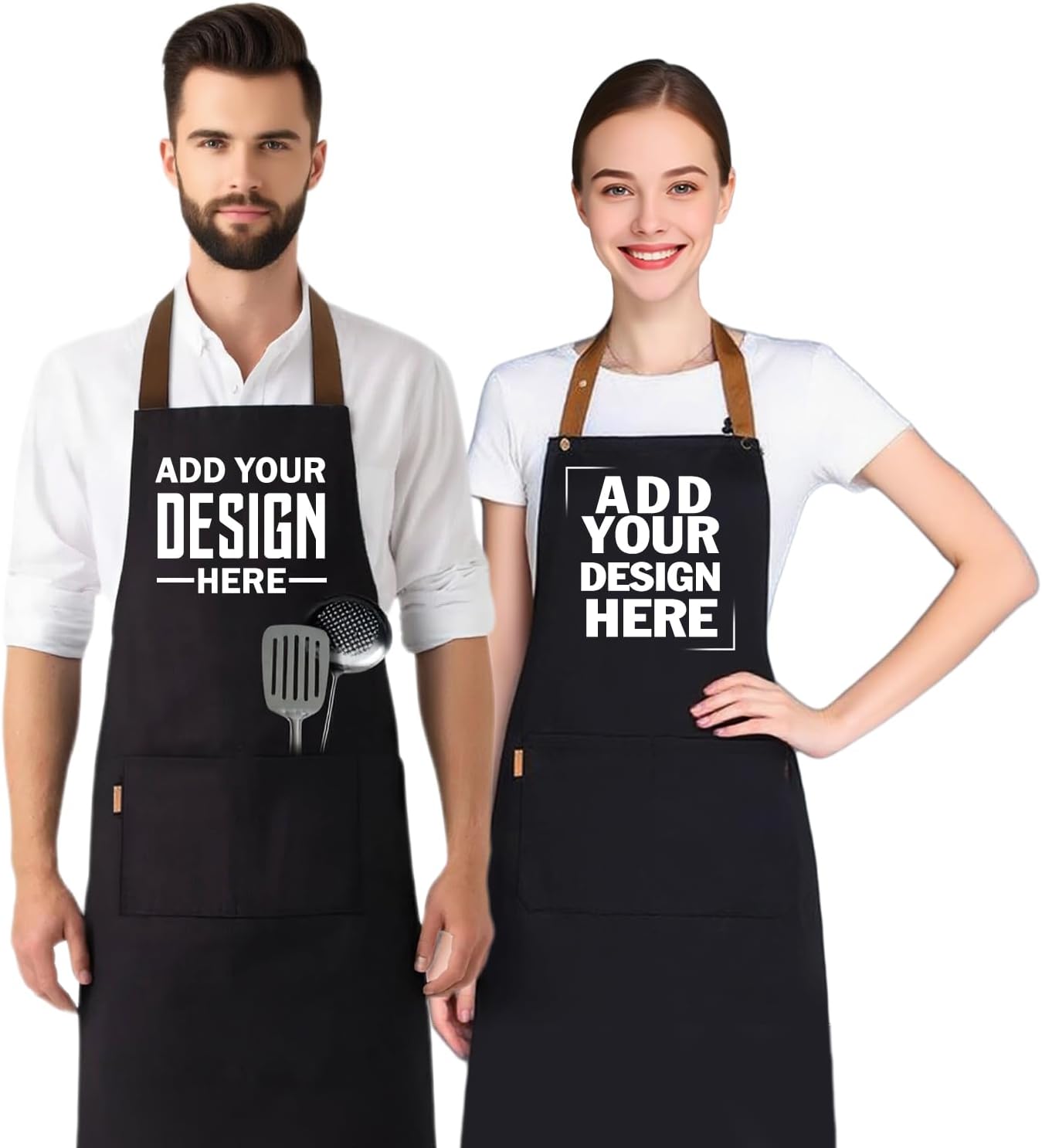 Naispanda Tablier de chef personnalisé pour homme et femme - Tablier de chef personnalisé avec logo/photo/texte, tablier de cuisine imperméable avec 2 poches, tablier à bavoir réglable pour homme et