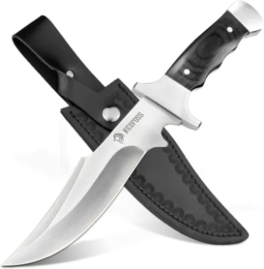 NedFoss TIGER couteau de chasse, 3Cr14MoV acier couteau lame fixe, 16CM couteau survie Avec étui en cuir, Manche en ébène, couteau collection,Idéal pour le camping, la chasse, les cadeaux