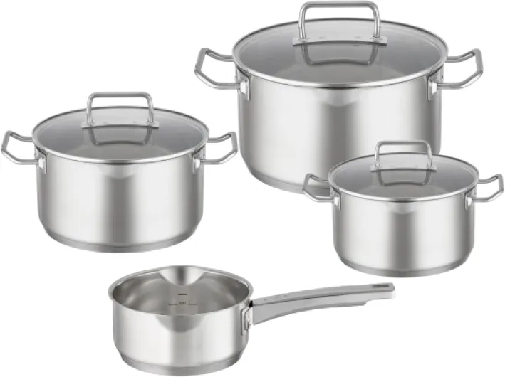 Batterie de cuisine 4 pièces EXPERTISO - Lot de 3 Faitouts et 1 Casserole en Acier Inoxydable 18/10 - Graduation Intérieure - Convient pour l'Induction, Passent au Lave-Vaisselle