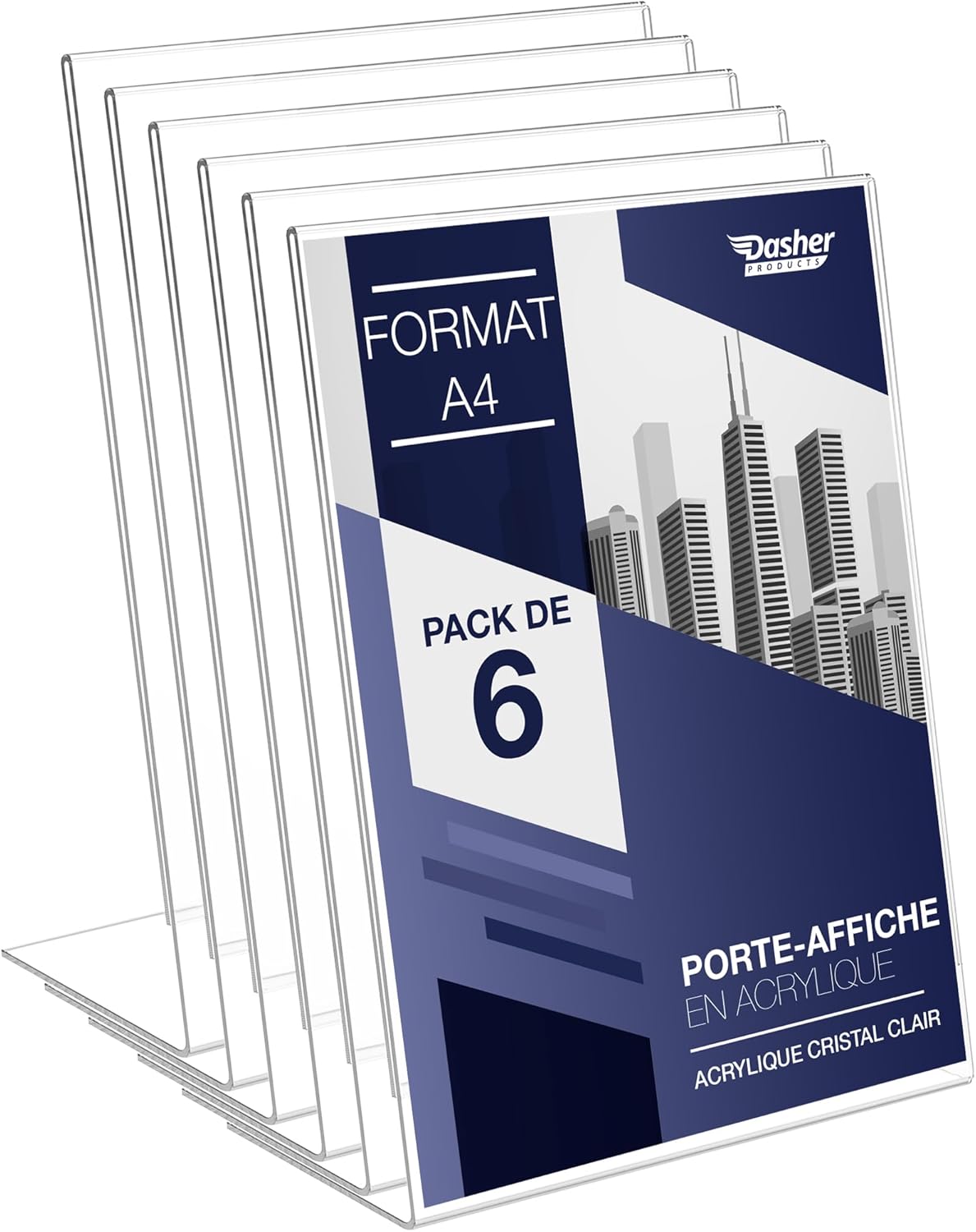 Porte-Document A4 Incliné en Acrylique Transparent, Pack de 6 - Présentoir de comptoir, publicité, cadre photo, pancartes, brochures, dépliants, menus, affichage - Maison, bureau, magasin, restaurant A4 - Lot de 6