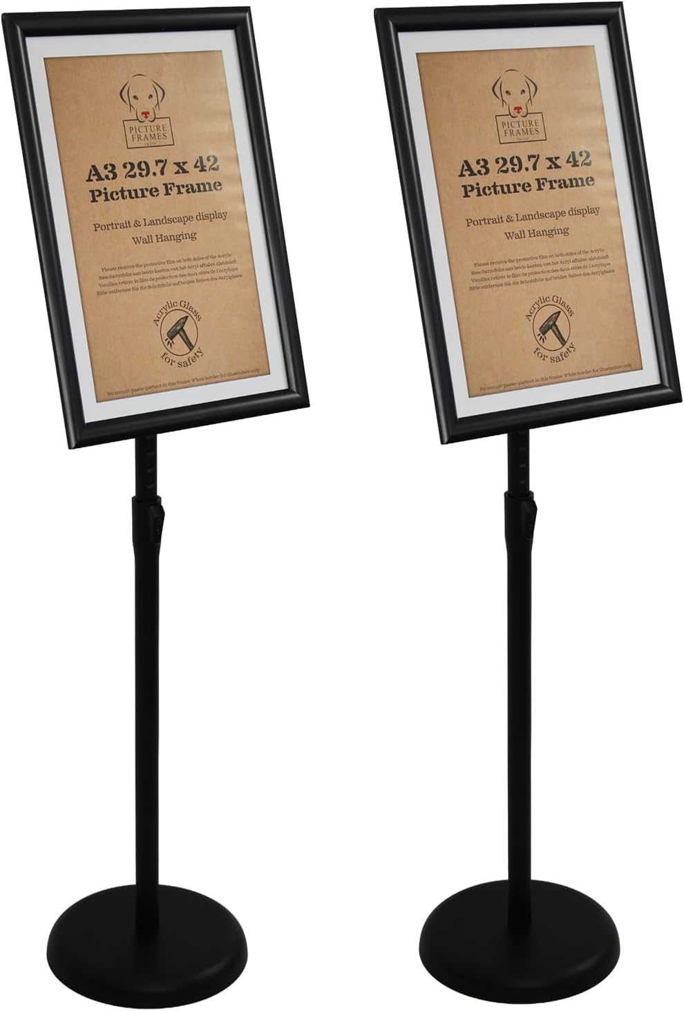 Porte affiche A3 sur pied noir - Support d’information, Présentoir sur pied hauteur réglable, Porte affiche en aluminium, Présentoir pivotant, Présentoir buffet - Hauteur 75-125 cm Noir - Lot de 2 a3