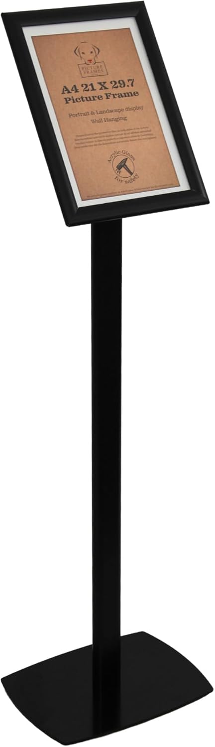 Porte affiche A4 sur pied noir - Support d’information, Présentoir sur pied, Porte affiche en aluminium, Présentoir pivotant, Présentoir buffet - 210 x 297 mm Noir a4