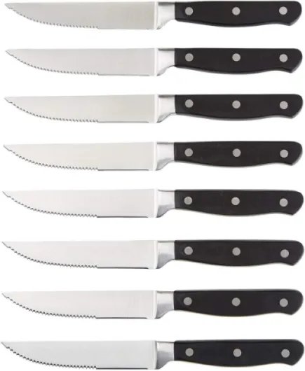 Set de 8 pièces couteaux à steak Lames en acier dentelé Manche ergonomique, Noir/Acier inoxydable Set de 8 couteaux à steak Unique