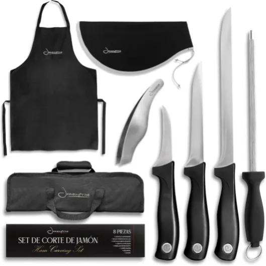 Set De Couteau A Jambon Cru - Mallette Couteaux De Cuisine De Couteaux, Couteau à Jambon, Couteau à Désosser, Couteau à éplucher, Fusil A Aiguiser Diamant, Pince, Tablier Et Couteau A Jambon