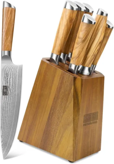 Bloc de Couteaux de Cuisine Damas, 7 pièces de Couteaux de Cuisine Damas avec Aiguiseur, Professionnel Japonais Couteau de Chef Set 7 Pièces Couteau Set