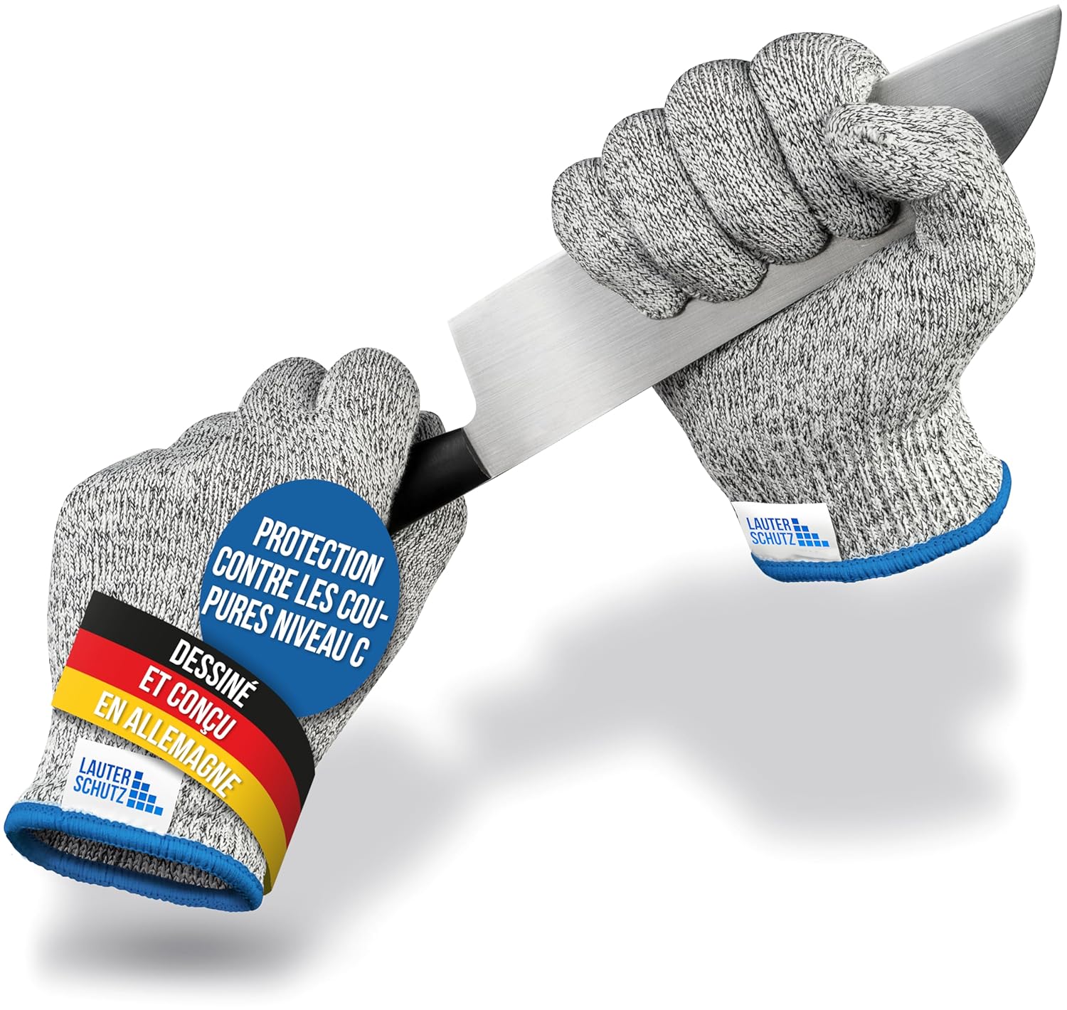 LAUTER SCHUTZ ® 1 paire de gants de protection contre les coupures PREMIUM - confort élevé et matériau extensible - niveau C PROTECTION COUPE - taille S à XXL (XXL, adultes) HPPE XXL