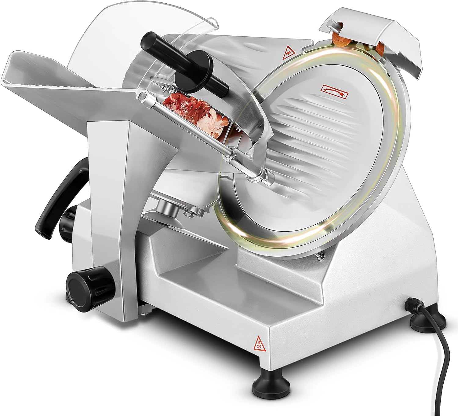 240W Trancheuse Électrique Commerciale à viande Trancheuse à Jambon Lame 254 mm 350-400 tr/min Trancheuse Charcuterie avec Lame en Acier Inoxydable pour Couper en Tranches Viande Fromage Légumes