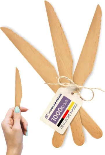 Lot de 1000 couverts en bois, 16,5 cm de long, couteaux jetables biodégradables, couteaux respectueux de l'environnement, ustensiles durables et compostables 1000 pièces
