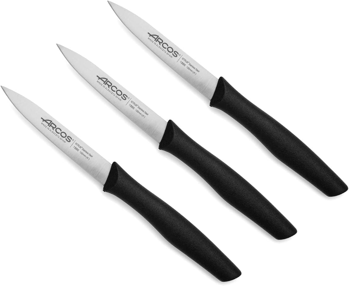 Lot de 3 Couteaux d'Office - Lame 100 mm Acier Inoxydable - Manche Polypropylène - Couteaux de Cuisine Éplucheurs - Compatible Lave-Vaisselle - Série Nova - Couleur Noire 3 piezas Noir