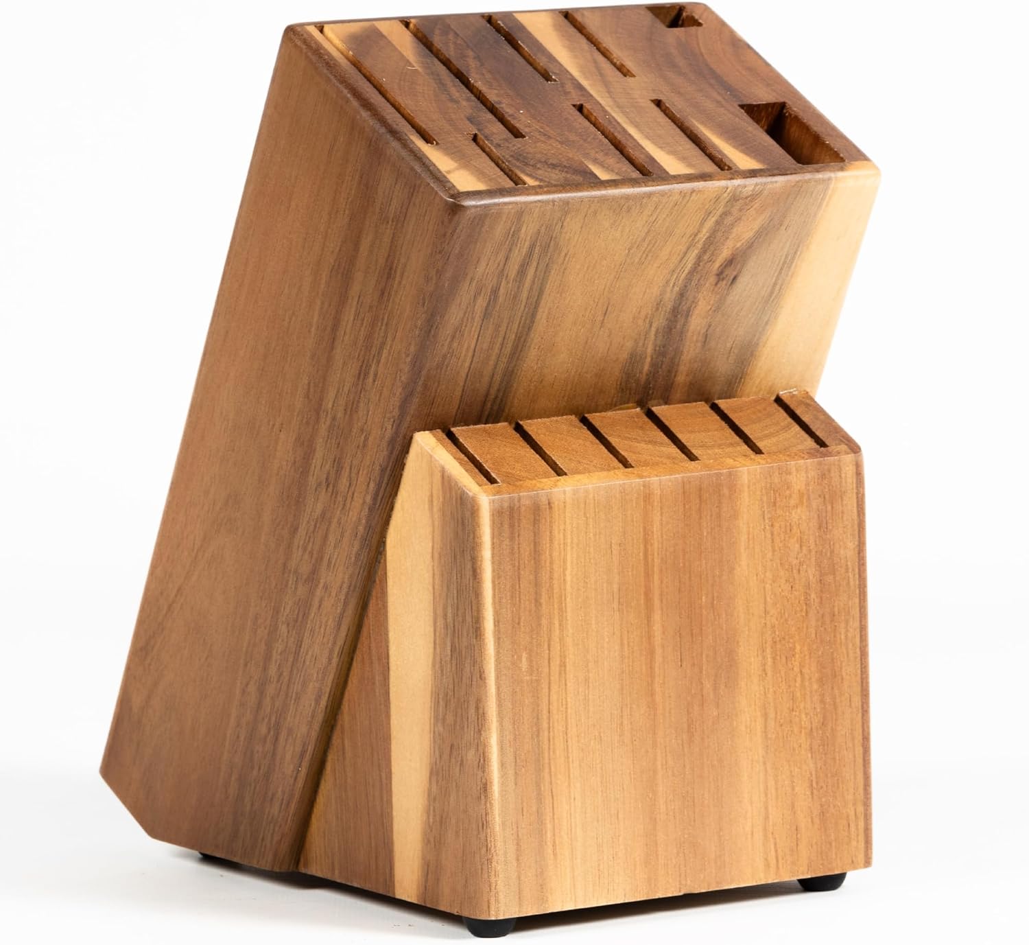 Bloc Couteaux de Cuisine en bois d'Acacia - Range Couteaux de Cuisine - Porte Couteau universel - Pieds Antidérapants - Rangement ustensiles cuisine - Blocs Couteaux vides pour 15 Couteaux Brun