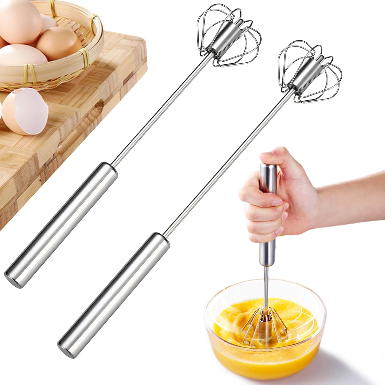 Fouet Cuisine, badaren 2 Pièces Batteur Manuel Semi-Automatique, Batteur Manuel, Fouet Cuisine Professionnel, pour Fouetter, Battre Et Mélanger