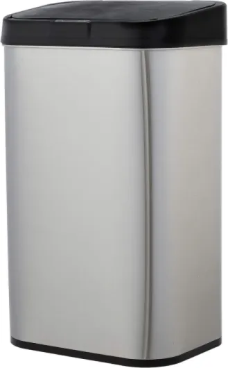Poubelle automatique en acier inoxydable, Rectangulaire, 60 litres, Argenté/Noir Argenté/Noir 60 litres