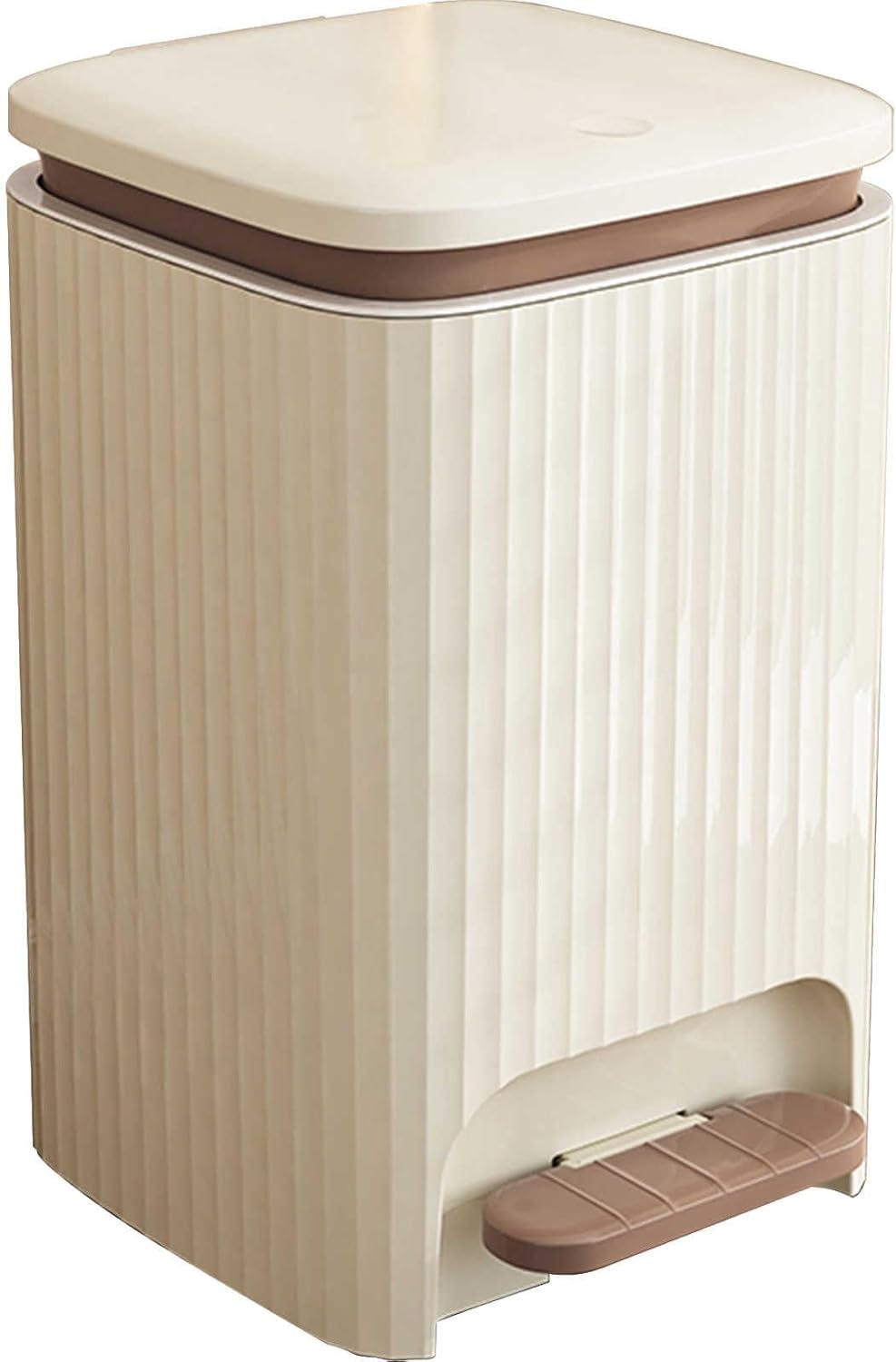 GLDWEY Poubelle à Compost de Cuisine de 10/15 litres,Poubelle carrée en Plastique, avec Anneau de Pression intégré Petite Poubelle pour Placard/comptoir/Salle de Bain/Camping/Bureau/Camping 10L Cream White+coffee