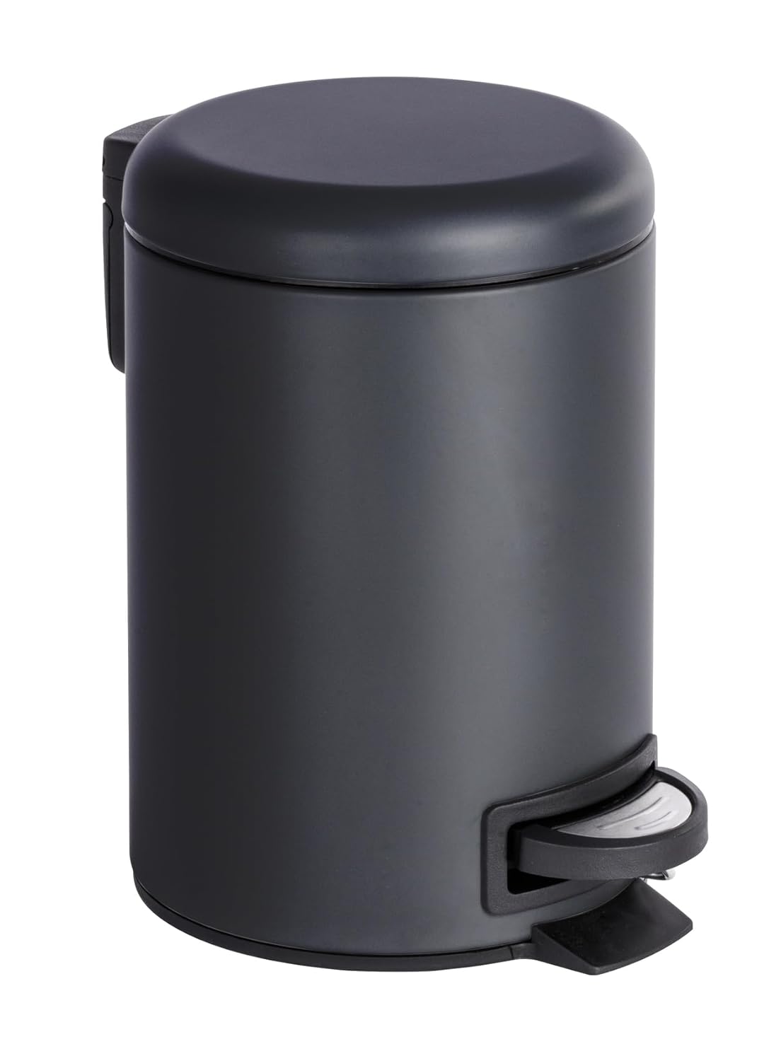 Poubelle cosmétique à pédale Leman noir mat - Anti trace - 3 litres - Petite poubelle pour salle de bain avec support à sacs poubelle intégré -Acier vernis, finition mat - 17x25x22,5cm Noir/Noir