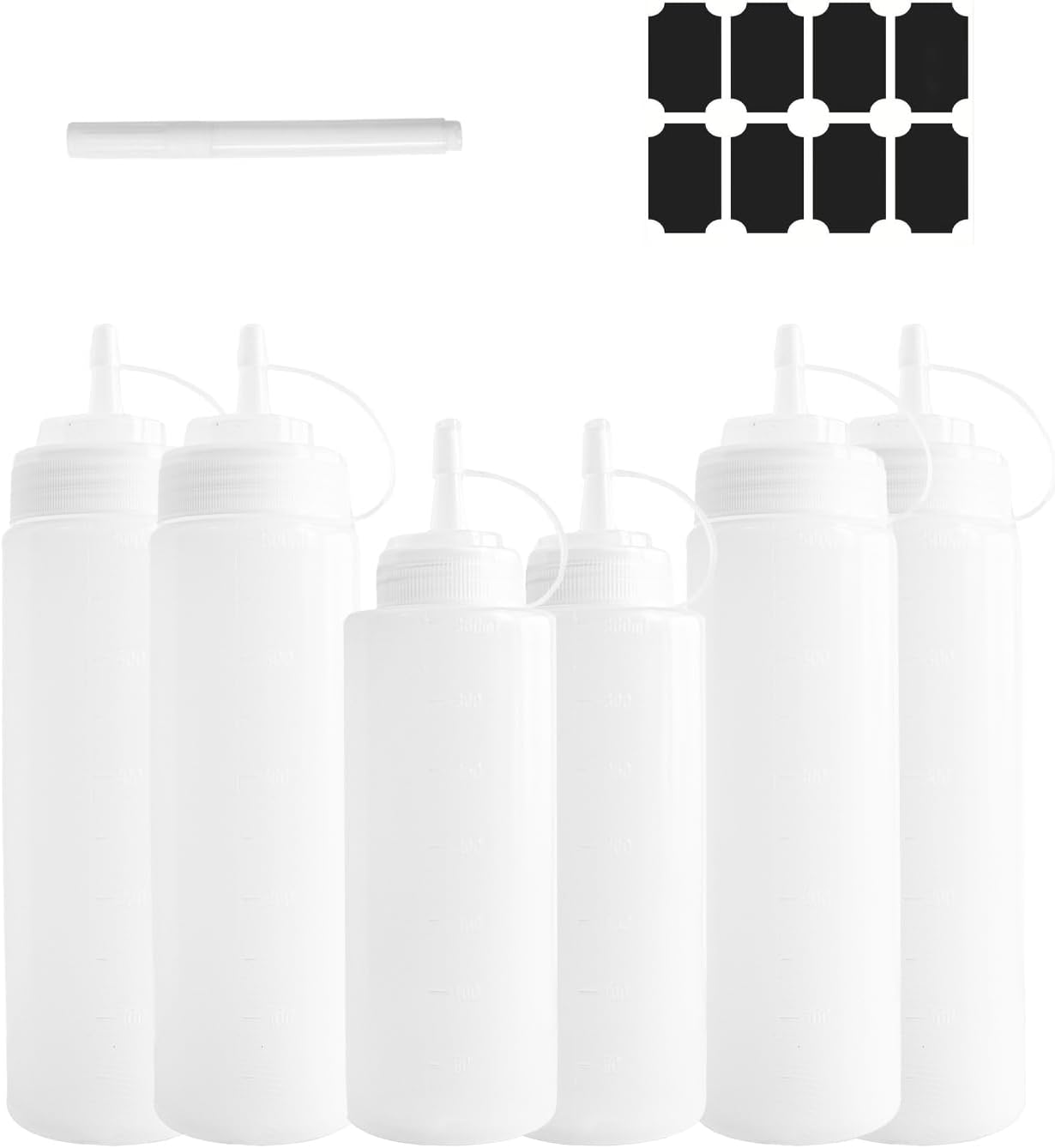 Midgreyeye 6 Pcs Pipette Cuisine 4 Pcs 500 ml et 2 Pcs 360 ml Contenance Totale 2720 ml Bouteille Sauce,Recipient Sauce, Bouteille Vinaigrette,Squeeze Bottle, Flacon Plastique(18 oz + 12 oz)