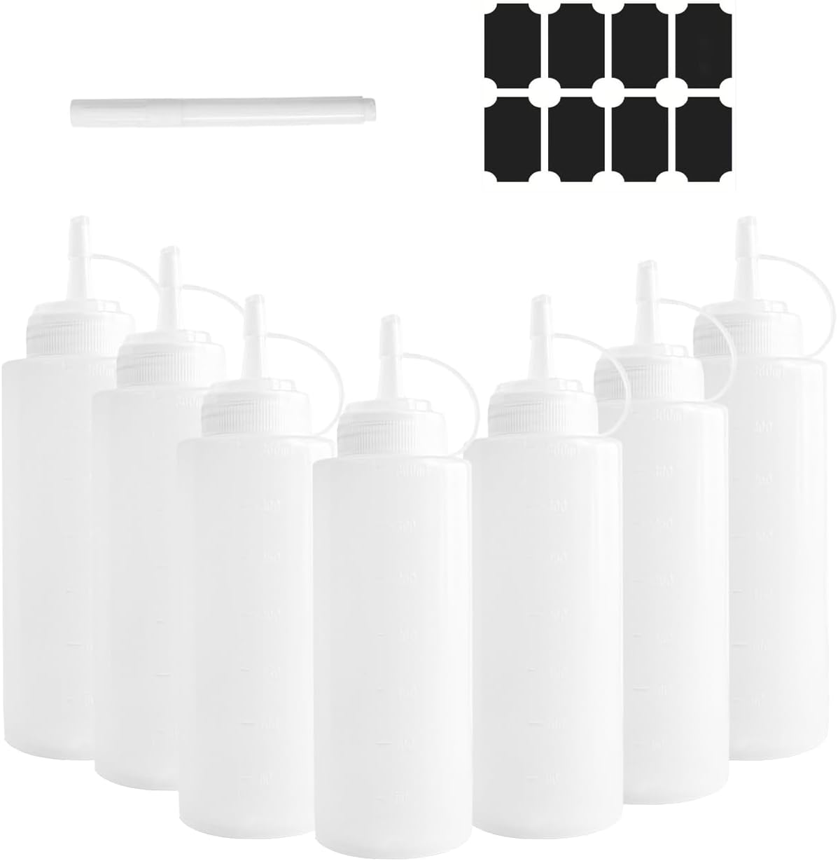 Midgreyeye 7 pièces 360 ml pipette cuisine Contenance totale 2520 ml Bouteilles à sauce pour épices, bouteille souple en plastique, bouteille vinaigrette, recipient sauce, squeeze bottle(12 oz)