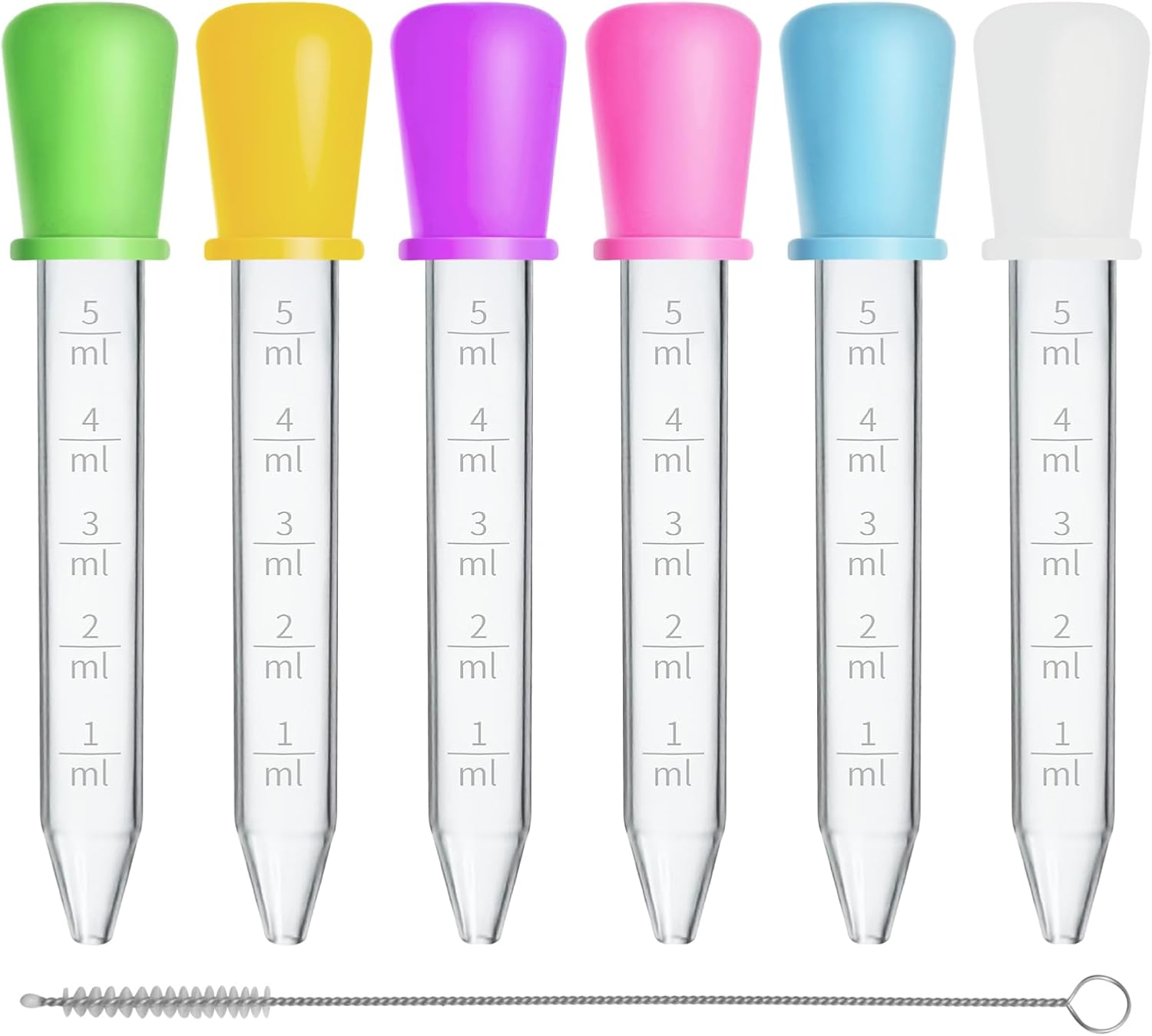 6pcs Pipette Plastique 5ml + 1 Brosse, Pipettes Graduées, Pipette Cuisine, Pipettes Graduées pour Cuisine, Médecine, Activités pour Enfants et Aromathérapie, Compte-Gouttes Réutilisables