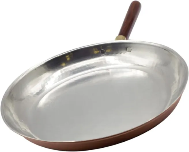 Poêle à Frire en Cuivre à Flamber - 24 cm, Avec Long Manche Bois, 1.5 mm d'épaisseur, pour la Viande, le Poisson, les Légumes, Fait Main - 100% made in italy 24.0 Centimètres