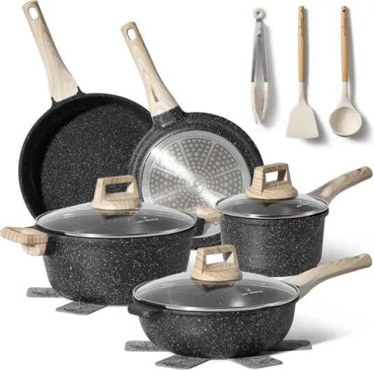 JUST PERFECTO Batterie de cuisine induction Set de casseroles avec couvercle - Casserole tout feux - poele anti adhesive - poele sans PFOA et sans PTFE - lot avec des poêles (13 pcs Black) Noir