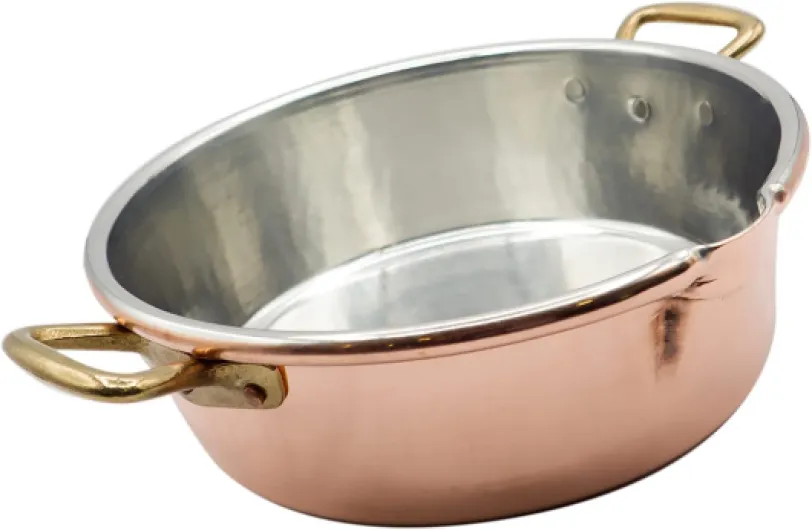 Casserole à Risotto en Cuivre étamé - 26x8 cm, 2.8L Casserole Basse, Pot avec 2 poignées en laiton, Bec Verseur Pratique, Utiliser des Louches en Bois - 100% Made in Italy 26 cm