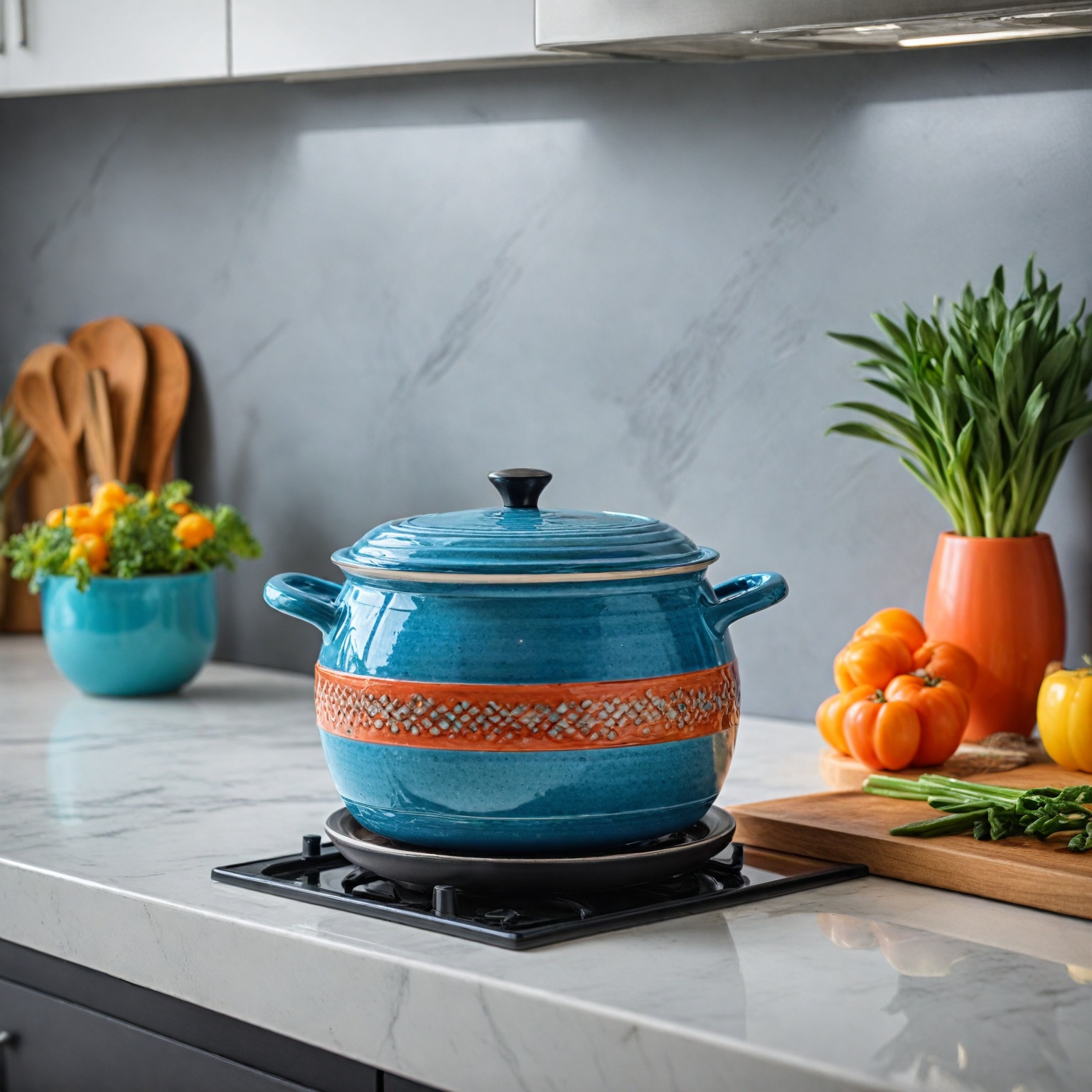Petite casserole en céramique peinte avec motif de pomme à l Petite casserole en céramique peinte avec motif de pomme à l
