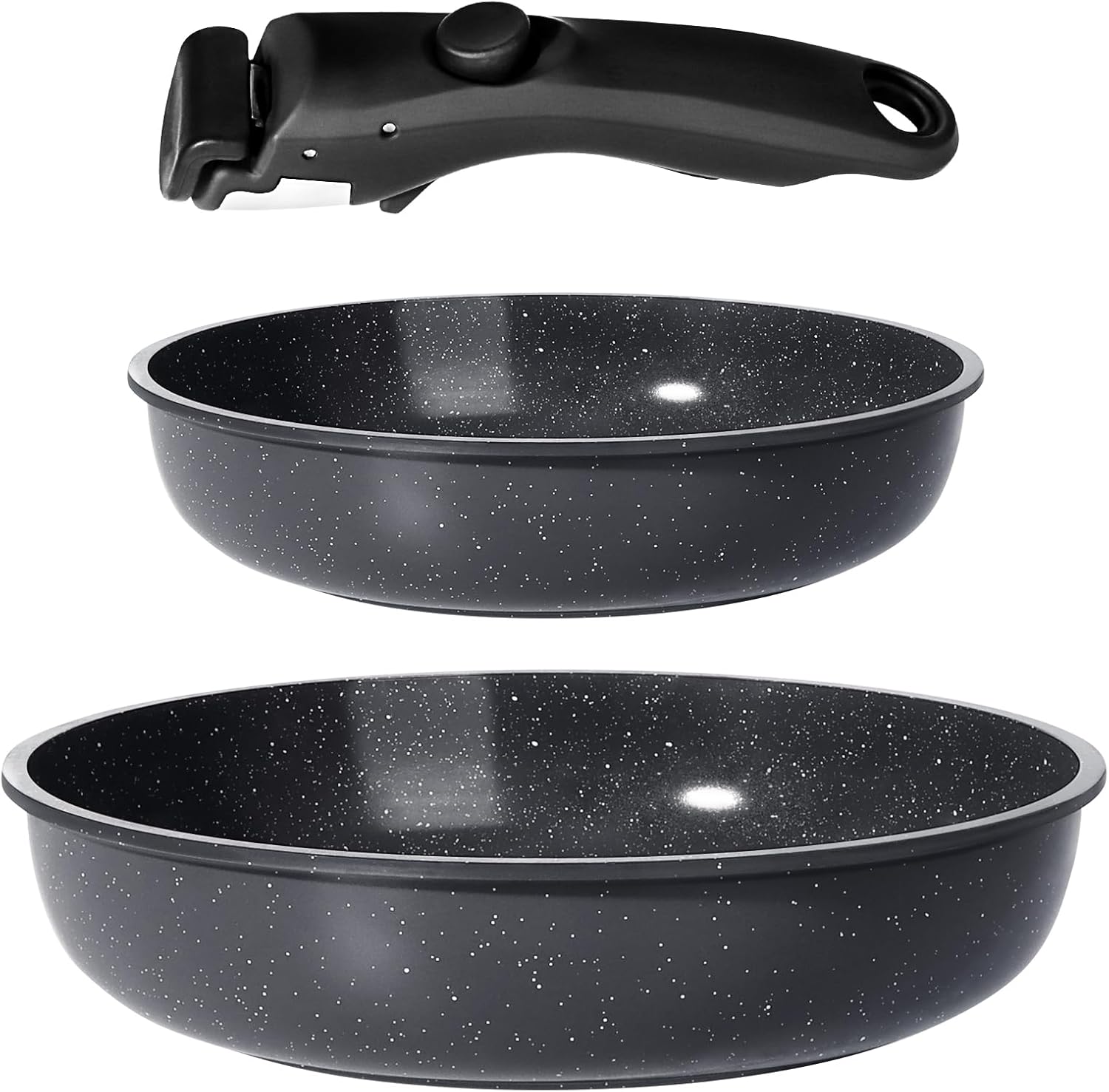 Set de Casseroles et Poêles en Céramique Antiadhésif - 3 Pièces avec Poignées Détachables, Sans Produits Toxiques, Compatible Induction, Four et Lave-vaisselle（Gris 3PCS）