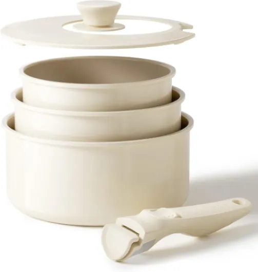 Lot de 3 Casseroles avec Poignées Amovibles, Casseroles en Céramique, Anti-adhésives 16/18/20 cm et couvercle de fermeture 3 EN 1, passe au four, sans PFOA, Tous feux dont induction