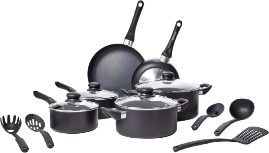Batterie de cuisine anti-adhésive 15 pièces, Noir