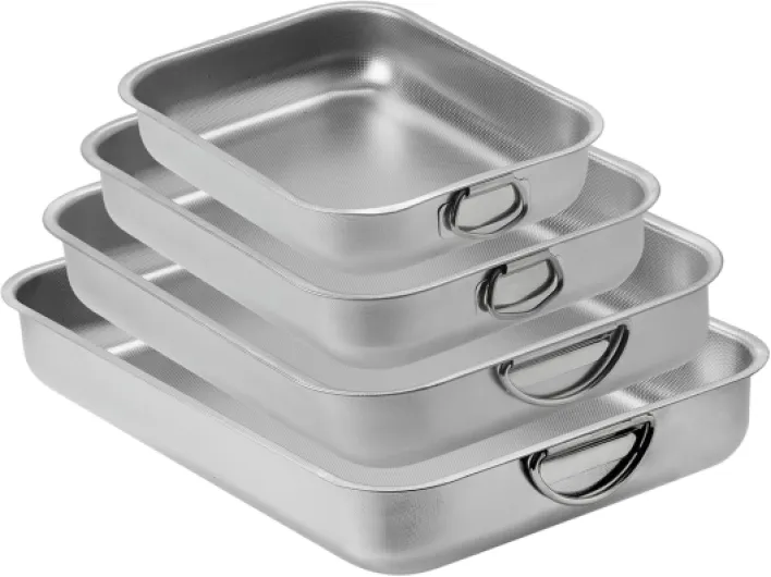 Plat à Four Inox Améliorée avec Poignées Set de 4 Plaques à Pâtisserie Plat à Lasagne Rectangulaire Plat de Cuisson en Acier Inoxydable Texture en nid d'abeille Set de 4 tailles