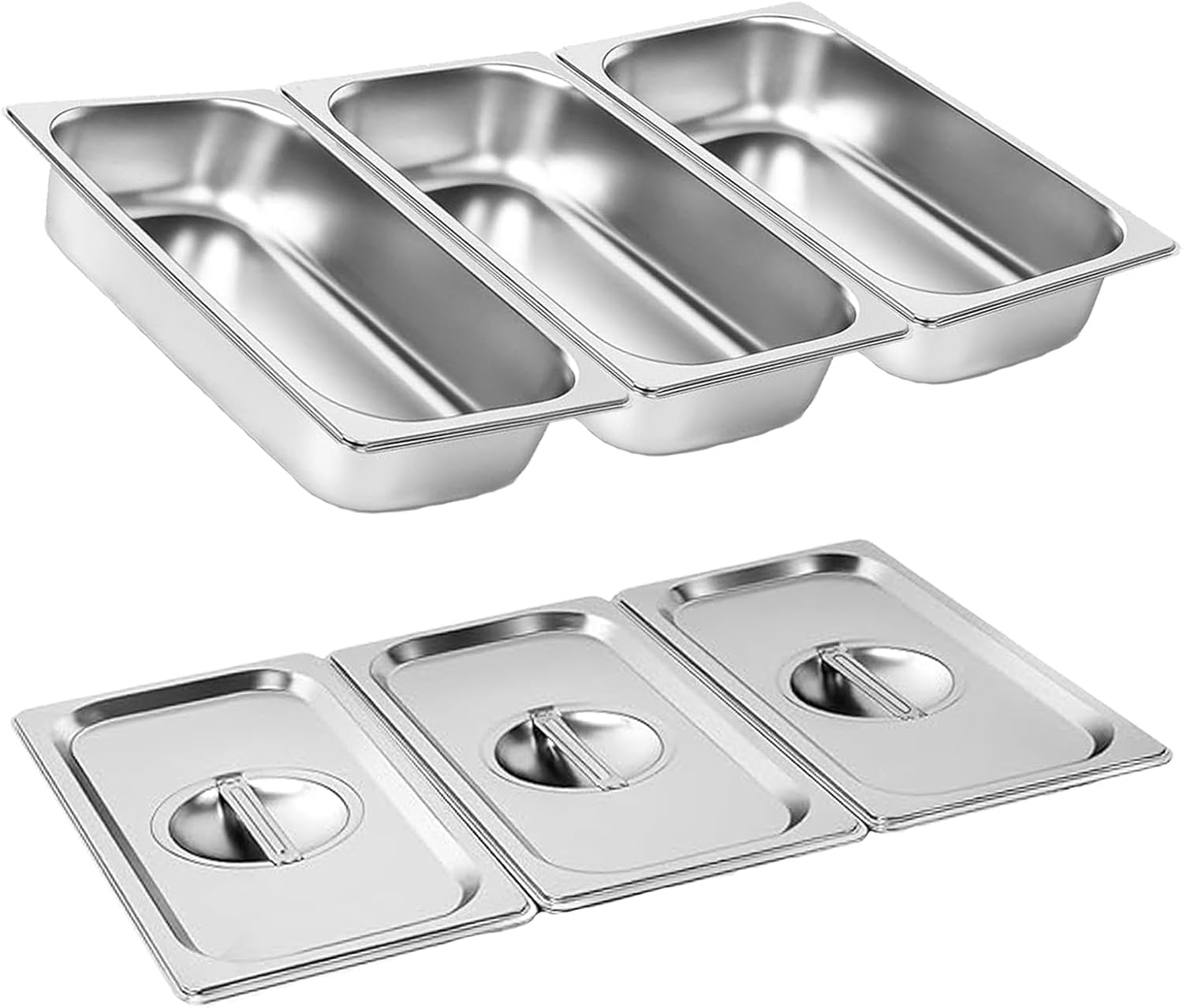 YIOUMLY Plat Four,Plat Four Rectangulaire,3x Bac Inox,Plat four Avec Couvercle- 3L-32.5 x 17.5 x 6.5cm,Robuste,Durable et Facile à Nettoyer,Adapté aux Fours et Réfrigérateurs de Cuisine