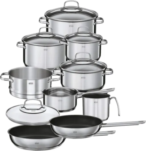 ELEGANCE Batterie de Cuisine Inox - 6 Faitouts, 1 Panier de Cuisson Vapeur, 2 Poêles - Acier inoxydable 18/10 - Compatible avec l'Induction, Argenté 10 pièces Unique