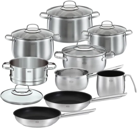 GLOBE Batterie de Cuisine 9 Pièces Inox - 6 Faitouts et Casseroles Haut de Gamme, 1 Panier de Cuisson Vapeur, 2 Poêles à Frire - Acier Inoxydable 18/10, Couvercles en Verre Jeu d’ustensiles de cuisson de 10 pièces