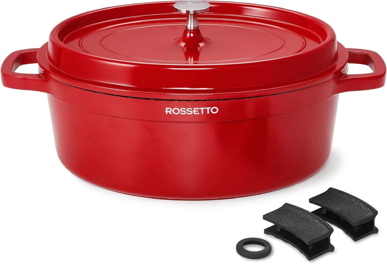 10,6L Cocotte ovale en fonte d’aluminium, revêtement antiadhérent en céramique - Couvercle avec picots saveurs - Compatible tous feux dont induction et au four jusqu’à 230℃, 38CM, Rouge Rouge 38cm