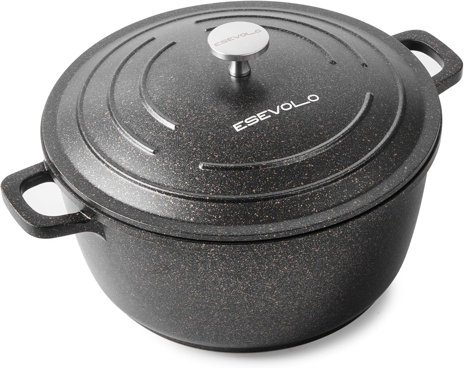 ESEVOLO Cocotte Fonte Induction 24cm Faitout Rond 4,5L en Fonte d’Aluminium avec Revêtement Antiadhésif, Marmite avec Couvercle, Idéale pour Soupe, Ragoûts, Pain, Four et Gaz, Noir Noir 24cm/4,5L