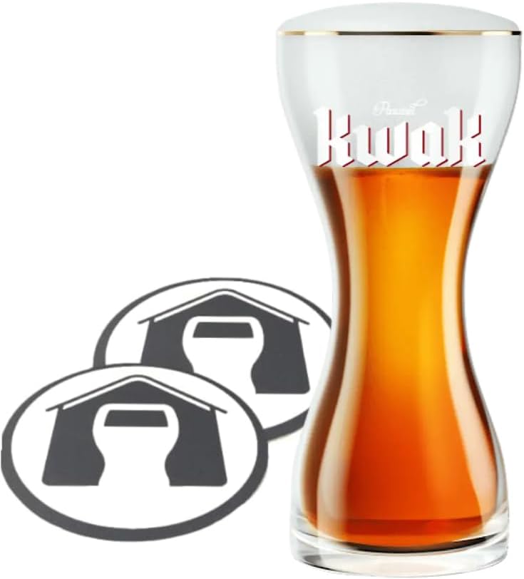 GarageBar Verre à bière Pauwel Kwak - 33 cl – un peu plus d'une demi-pinte - Produit officiel - Idéal pour Mancave ou bar à domicile - Verre à bière belge - Livré avec 2 tapis anti-gouttes (1 verre)