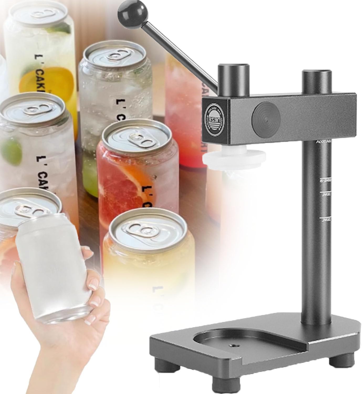 Machine à Sertir Les BoîTes Conserve, Machine à Fermer Les Gobelets en Alliage D'Aluminium, Sertir Domestique/Commerciale, Capacité Scellage 250/330/400/500/700 Ml, pour Sceller Bouteilles,Black Noir