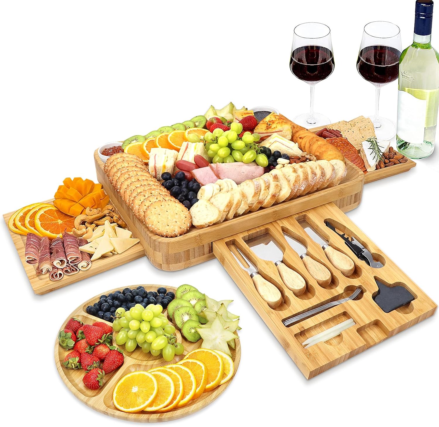 Ensemble Cadeau de Planche à Fromage, Plateau à charcuterie et Assiette à Fruits Ronde, Coffret Cadeau Chic pour Femme, Anniversaire, Mariage, Noël, Pendaison de crémaillère Bleu