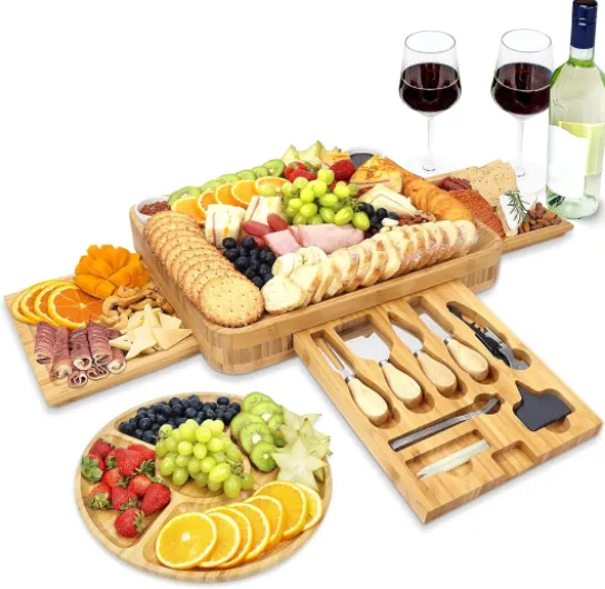 Ensemble Cadeau de Planche à Fromage, Plateau à charcuterie et Assiette à Fruits Ronde, Coffret Cadeau Chic pour Femme, Anniversaire, Mariage, Noël, Pendaison de crémaillère Bleu