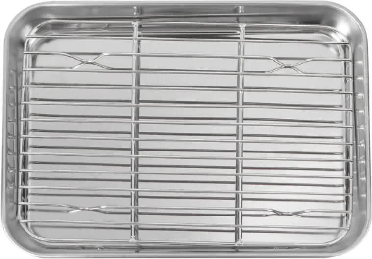 Plaque De Cuisson Avec Grille, 1 Plaques De Cuisson Antiadhésives Rectangulaires Plat Inox Avec Grille En Acier Inoxydable Et Grille De Refroidissement Amovible Plat Grille(23 X 17 X 2,5 cm) Size 3